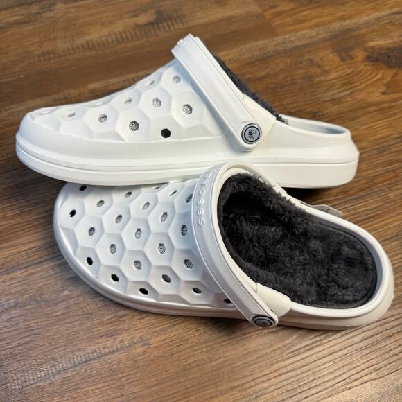 Joybees Varisity Lined Clog Cozy Removable Faux Fur Liner White Women 10 Men 8 - Picture 2 of 8